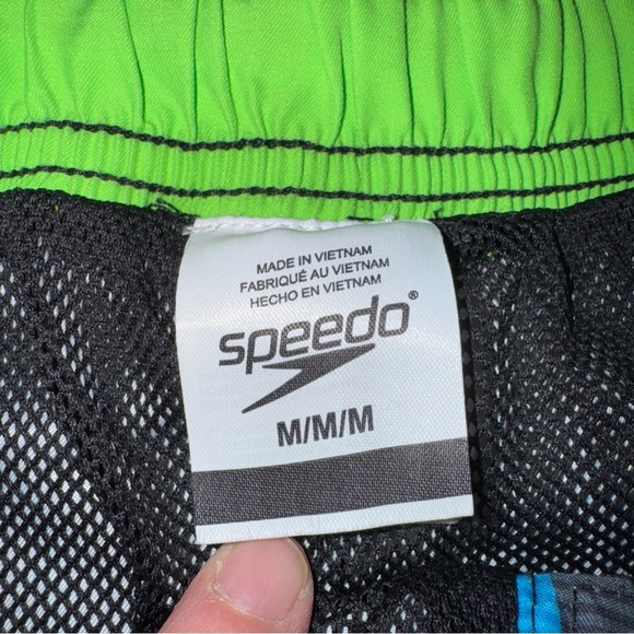 Men's Speedo Swim Trunks Board Shorts Blue Green Tropical Drawstring Medium - Picture 4 of 9